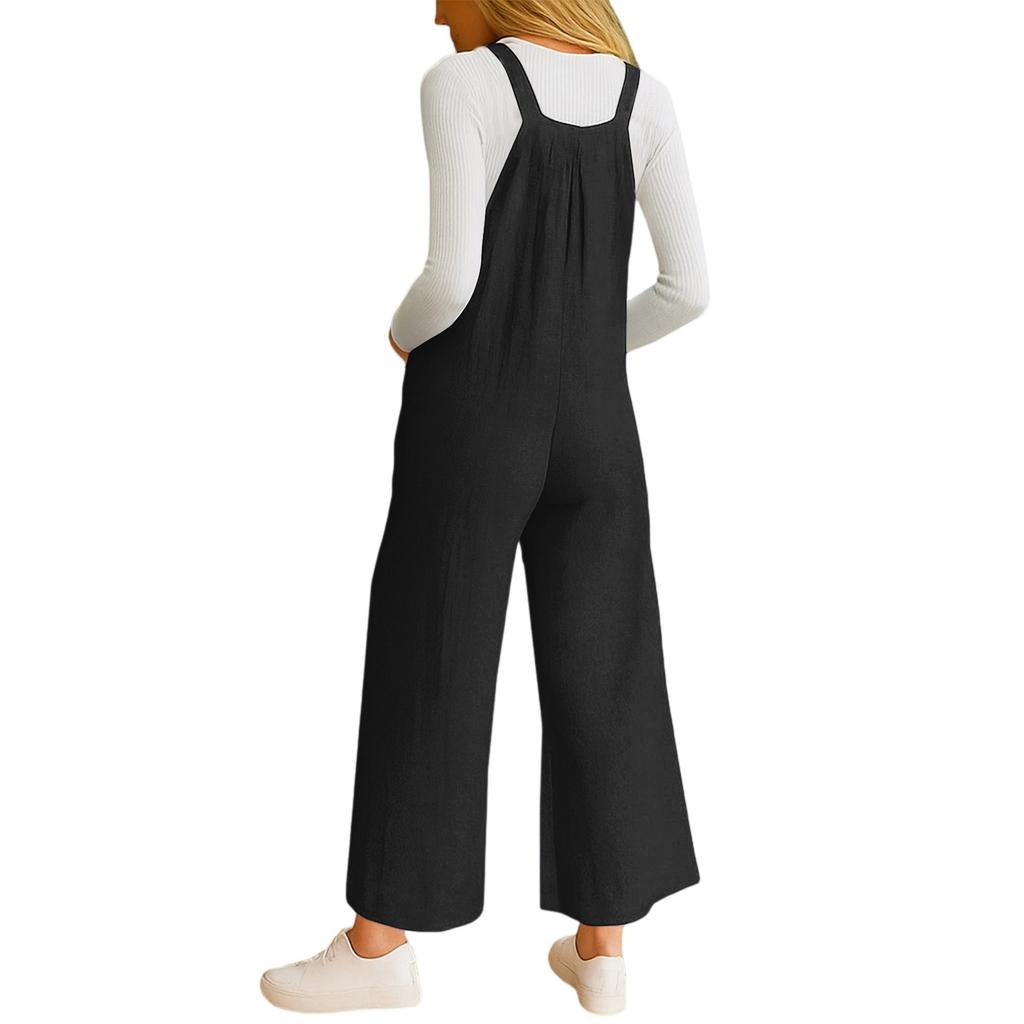 Women's Loose Casual Sleeveless Jumpsuit Color Pocket Jumpsuit Pocket Jumpsuit