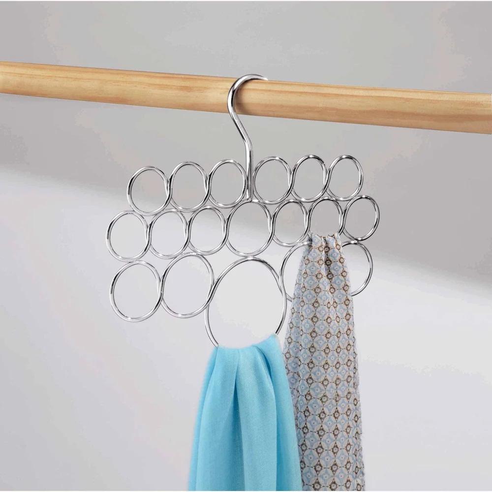 Stainless Steel Scarf Hanger 18 Loop Over Rod Tie Belt Organizer Closet Storage Solution Snag-Free Accessory Holder