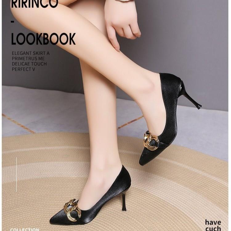 French High Heels Women's Spring and Autumn New Temperament Pointed Head Light Mouth Stiletto Black Professional Single Shoes