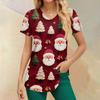 Damen-Bluse mit Weihnachtsdruck, kurzärmelig, V-Ausschnitt, Arbeitstasche