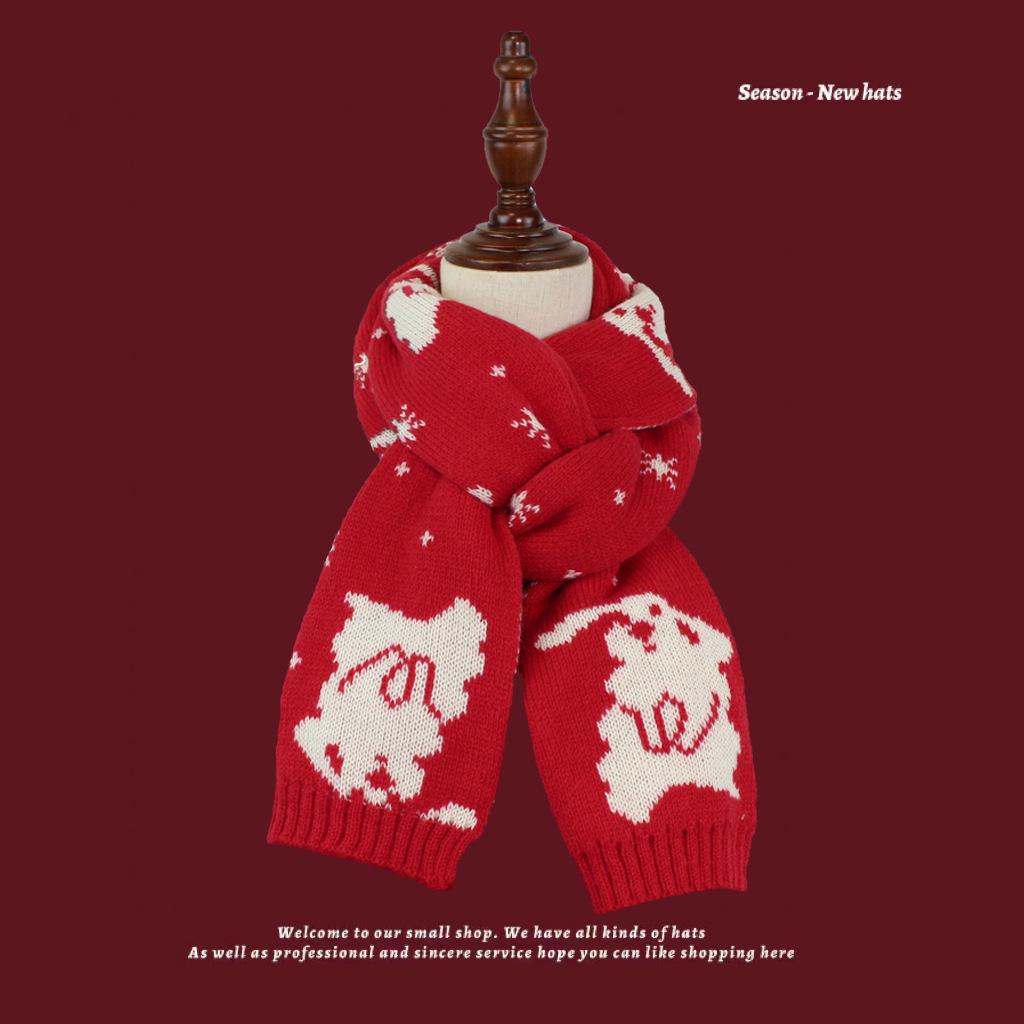 

Korean Style Red Knitted Scarf: Winter Warm Unisex with Little Rabbit Design for Women and Kids Children [20CM*130CM]