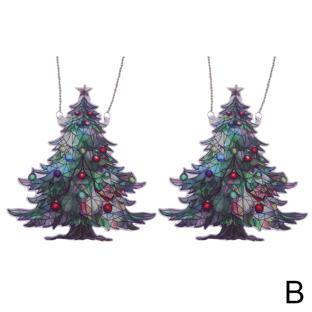 2D Christmas Tree Ornament Sun Catchers Stained Glass Stained Glass Effect Holiday Ornament Collectible Home Xmas Decoration