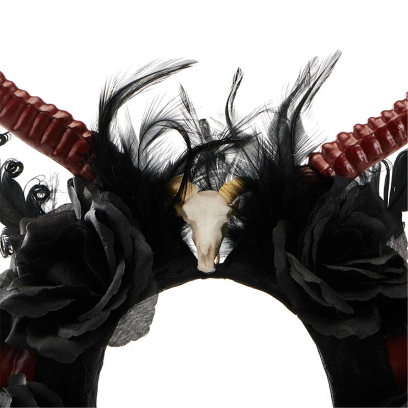 Horn Handmade Animal Gothic Headbands Dark Lace Hair Hoop for Live Shows