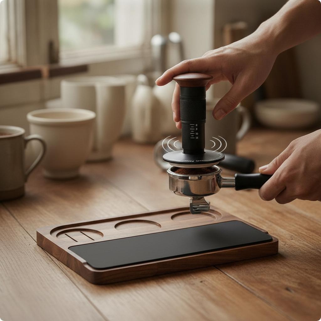 Wooden Espresso Pressing Station Universal Fit 51-58mm Built-in Storage Coffee Tamper Portafilter