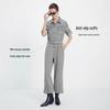 Navigare Women's Retro Workwear Wide-Leg Denim Jumpsuit