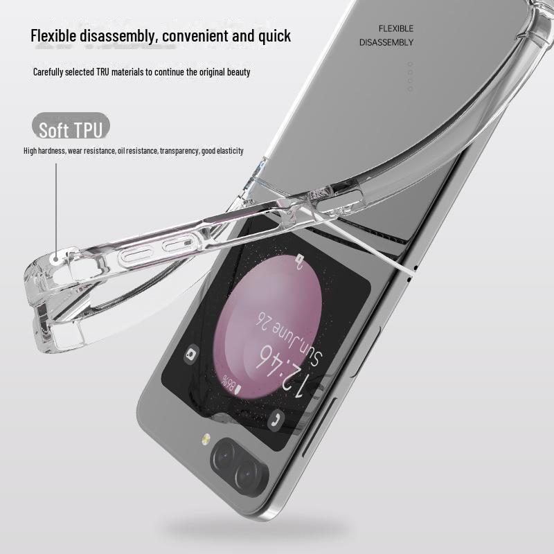 Samsung Flip Phone Case with Anti-Fall Protection, Transparent TPU Cover for Flip 5 and 6.