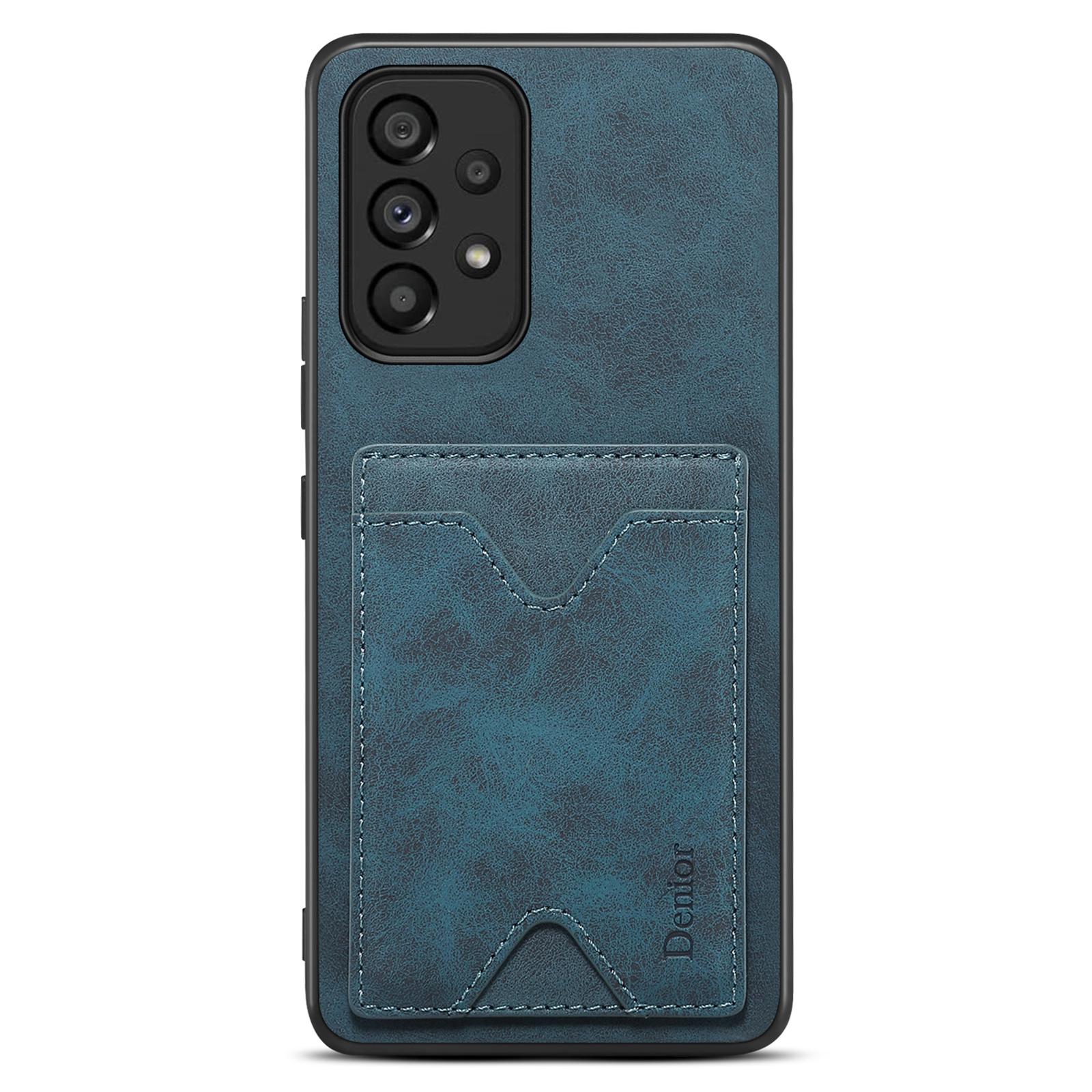 

DENIOR For Samsung Galaxy A53 5G Leather Coated TPU Cover Kickstand Card Slot Phone Case Blue