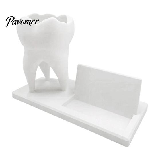 Dentist Office Supplies 3D Printed Tooth Pen Holder with Business Card Holder, 2 in 1 Desk Organizer Teeth Shape Organizer, Desktop Decor, Creative