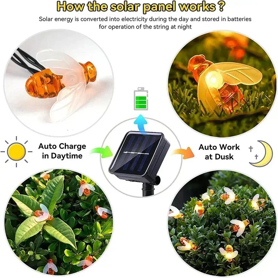 Solar 100LED Lovely Bee Shaped Night Lights Fairy String Outdoor Courtyard Garden Fence Patio Lamp Party Christmas Decorations