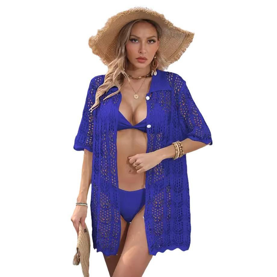 Women's Plus Size Beach Holiday Sunblock Hollow Woven Bikini Cover Up