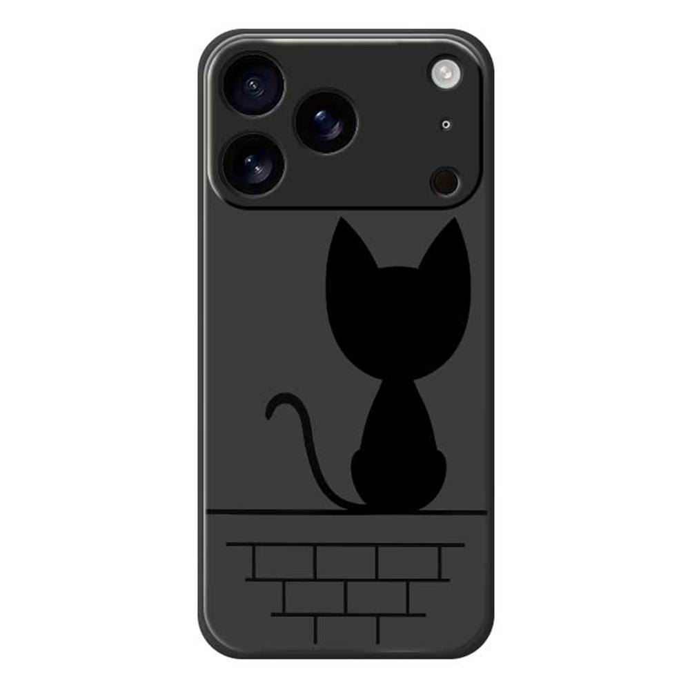 For iPhone 17 Pro Max Case Black Cat On the Wall Pattern Printing Straight Edge TPU Phone Back Cover