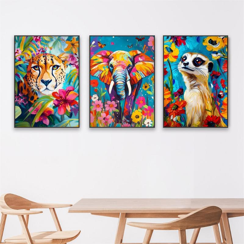 Lebhafter Pavian-Druck Gepard Safari Tier Bunte Drucke Poster Botanisch Nashorn Flamingo Leinwandmalerei Heim Schlafzimmer Dekor