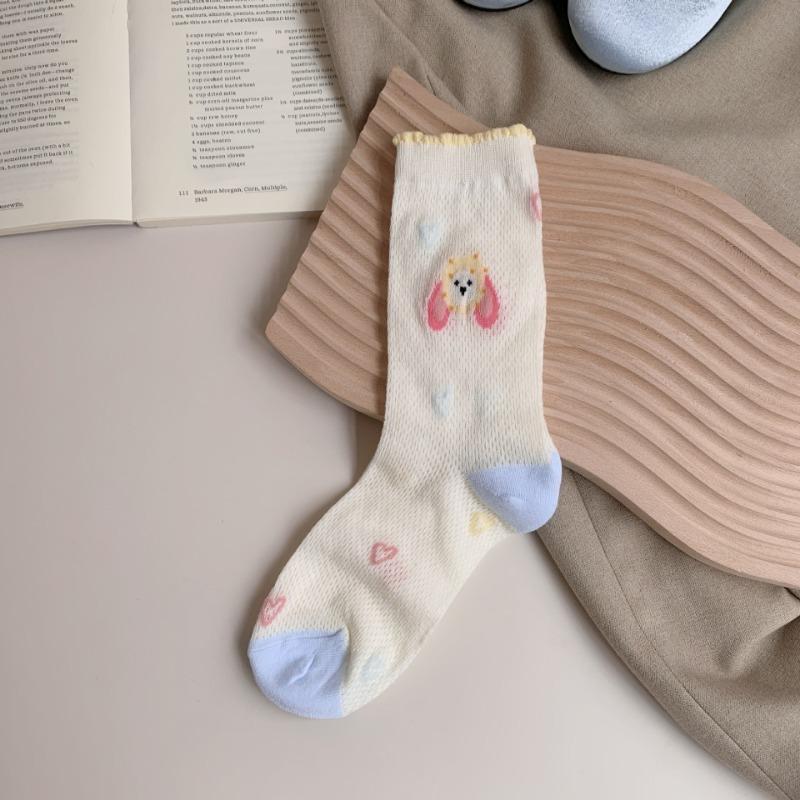 Ladies Spring and Summer Thin New Cartoon Mesh Pure To Wind Tube Stack Socks