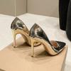 Fashion Large Size High Heels Women's Spring New Silver Gold 8/10cm Slim Heels Fashionable Pointed Shallow Mouth Wedding Shoes