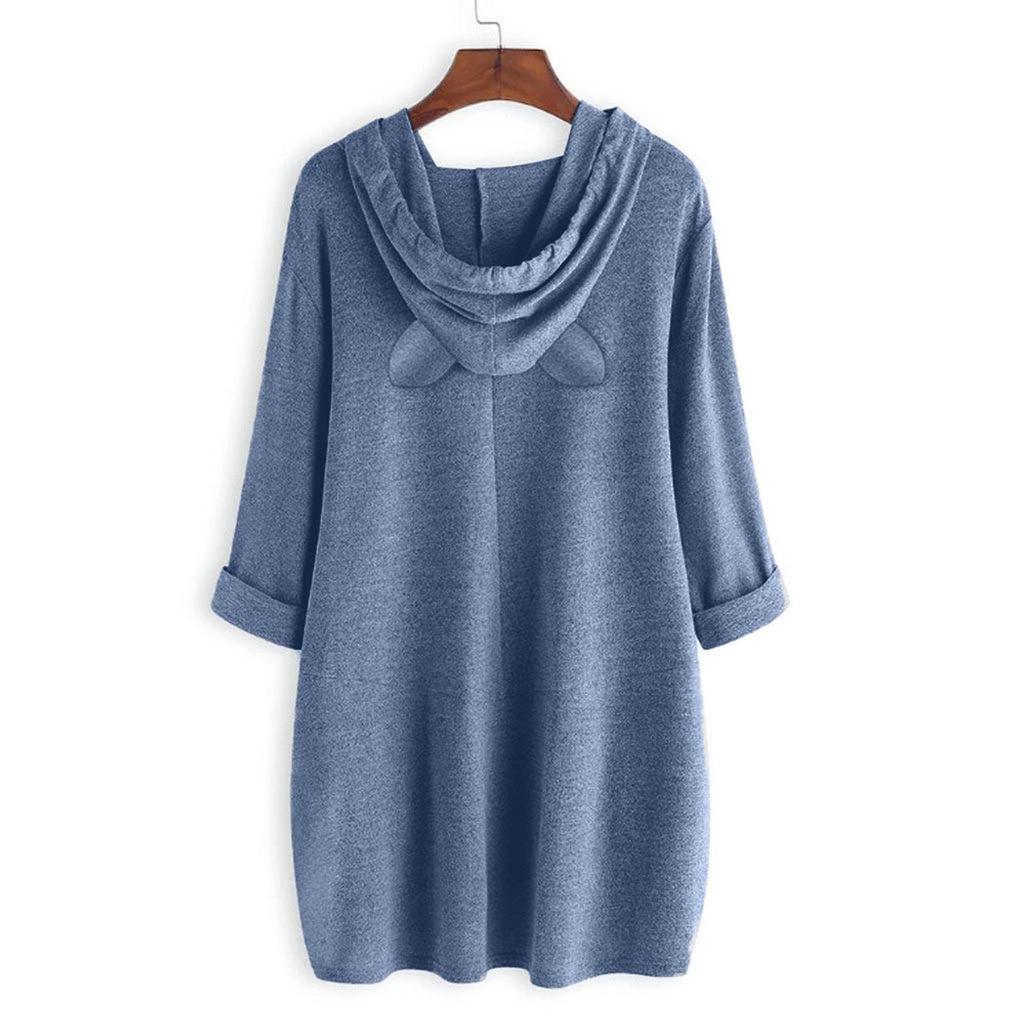 Women's Fashionable Solid Color Long Sleeved Pocket Long Loose Pullover Top