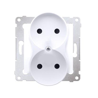 Double Socket Without Grounding, Contact Shutter, White Simon54