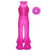 Girls Shiny Sequins Dance Leotard Sleeveless Turndown Collar Zipper O Ring Bell Bottom Design with Hair Band