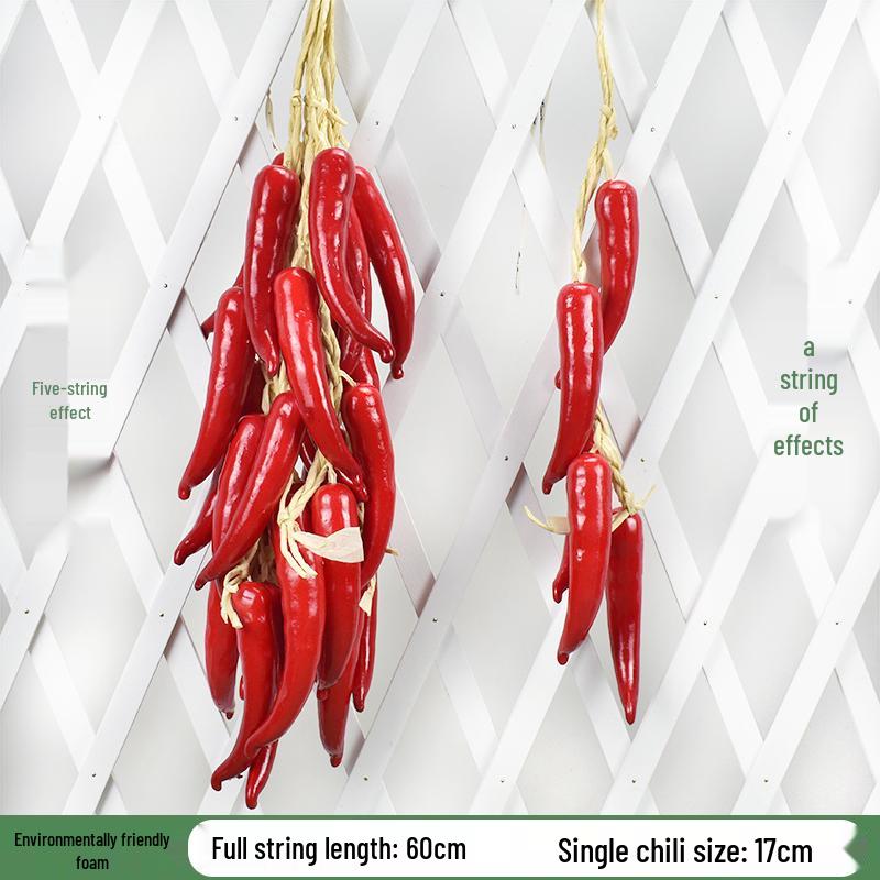 Brocheta Artificial de Chile Rojo, Ajo, Cacahuete y Maíz para Decoración de Fiesta de la Cosecha