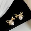 Silver Needle Bow Pearl Stud Earrings New Fashion Versatile Earrings Niche High-end Earrings Women
