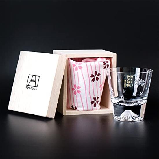 Tajima Glass Fuji Mini Rocks Glass X Fuji Mini Sakura Rocks Glass Pair Set Winner of the Japan Tourism Grand Prix Perfect for 60th and Other Made In