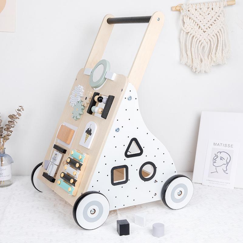 Children'S Educational Early Education Walker Trolley Baby Learning To Walk Walker Shopping Cart Wooden Toys