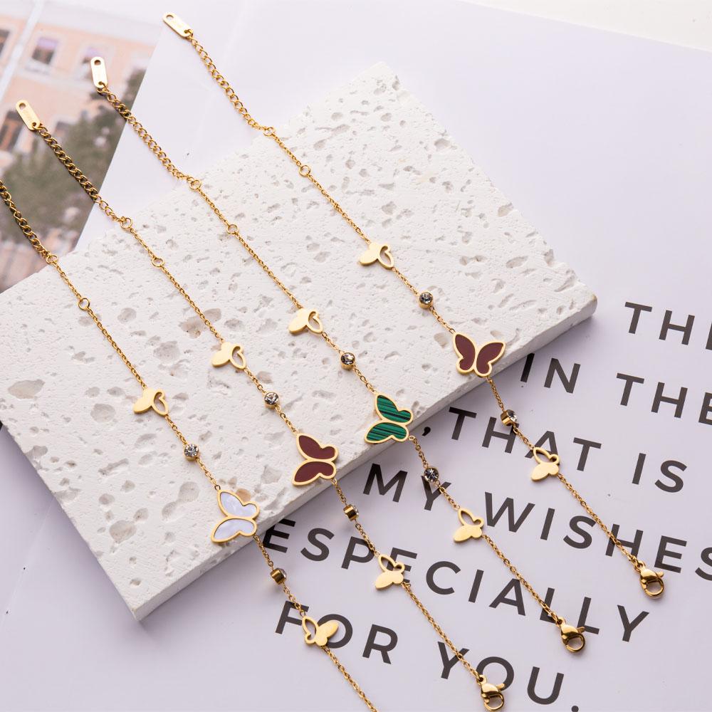 Butterfly Bracelets For Women Gold Color Stainless Steel Butterfly Pendant Layered Link Chain Hand Accessory