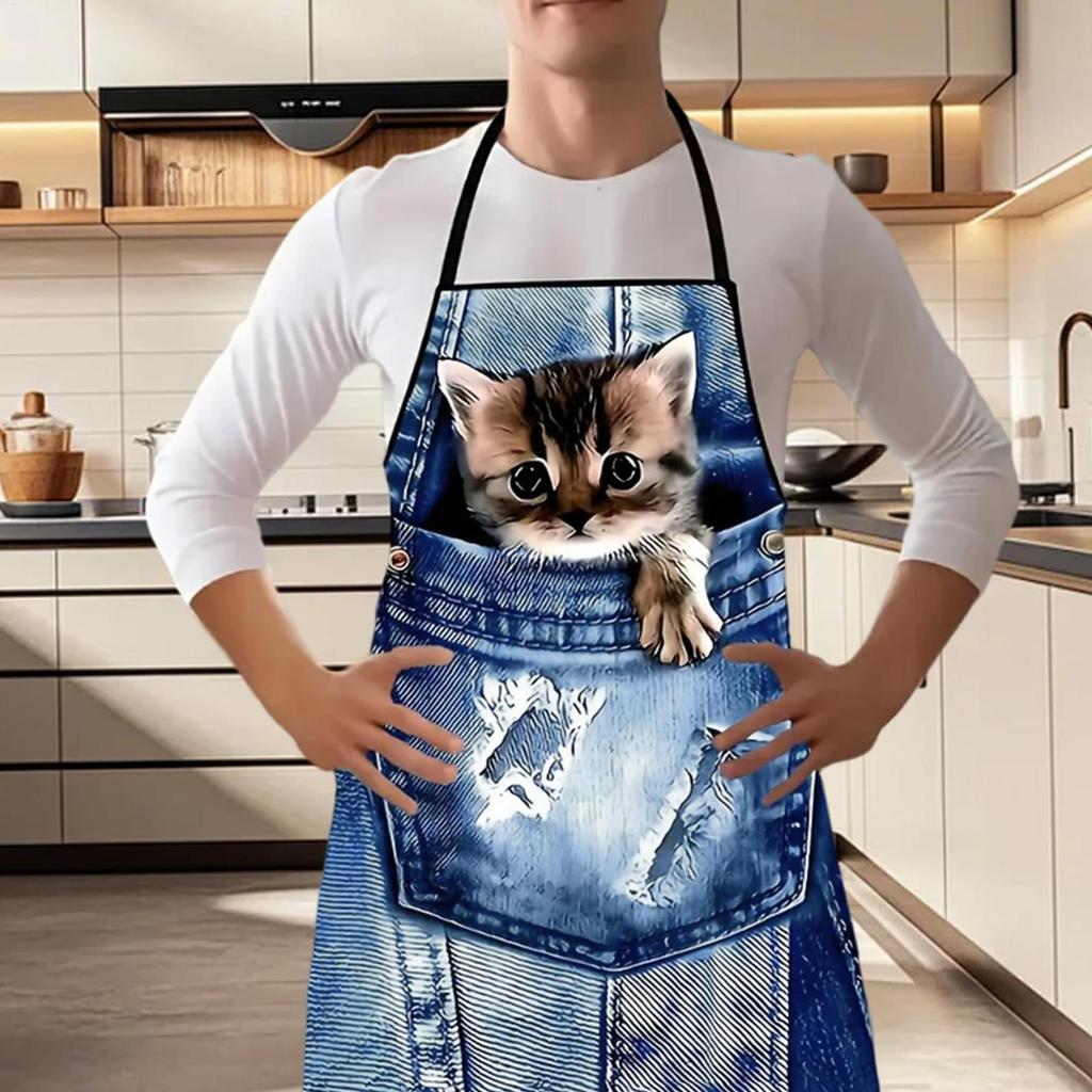 Lustige Katze Aufdruck Schürze Niedliche Wasserdichte Küchenschürzen mit Trägern Neuartige Geschenke für Frauen Männer Kochen Backen Pflege BBQ Party