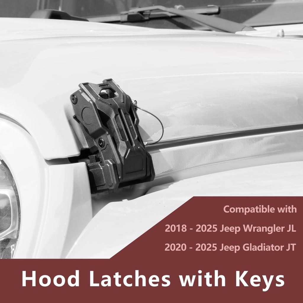 Upgraded Jeep Hood Latches With Keys, Hood Latch For 2018-2025 Jeep Wrangler JL JLU 4XE Jeep Gladiator JT, Anti-Theft Hood Lock Catch Latches