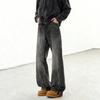 American High Street Washed Old Micro-pull Jeans Splicing Design Semi-elastic Waist Loose Straight Casual Trousers