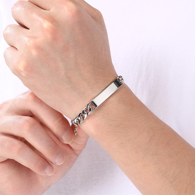 Trendy Engravable ID Curb Chain Bracelet for Men Women Stainless Steel Adjustable Wristband Jewelry Ideal for Personalized Gifts
