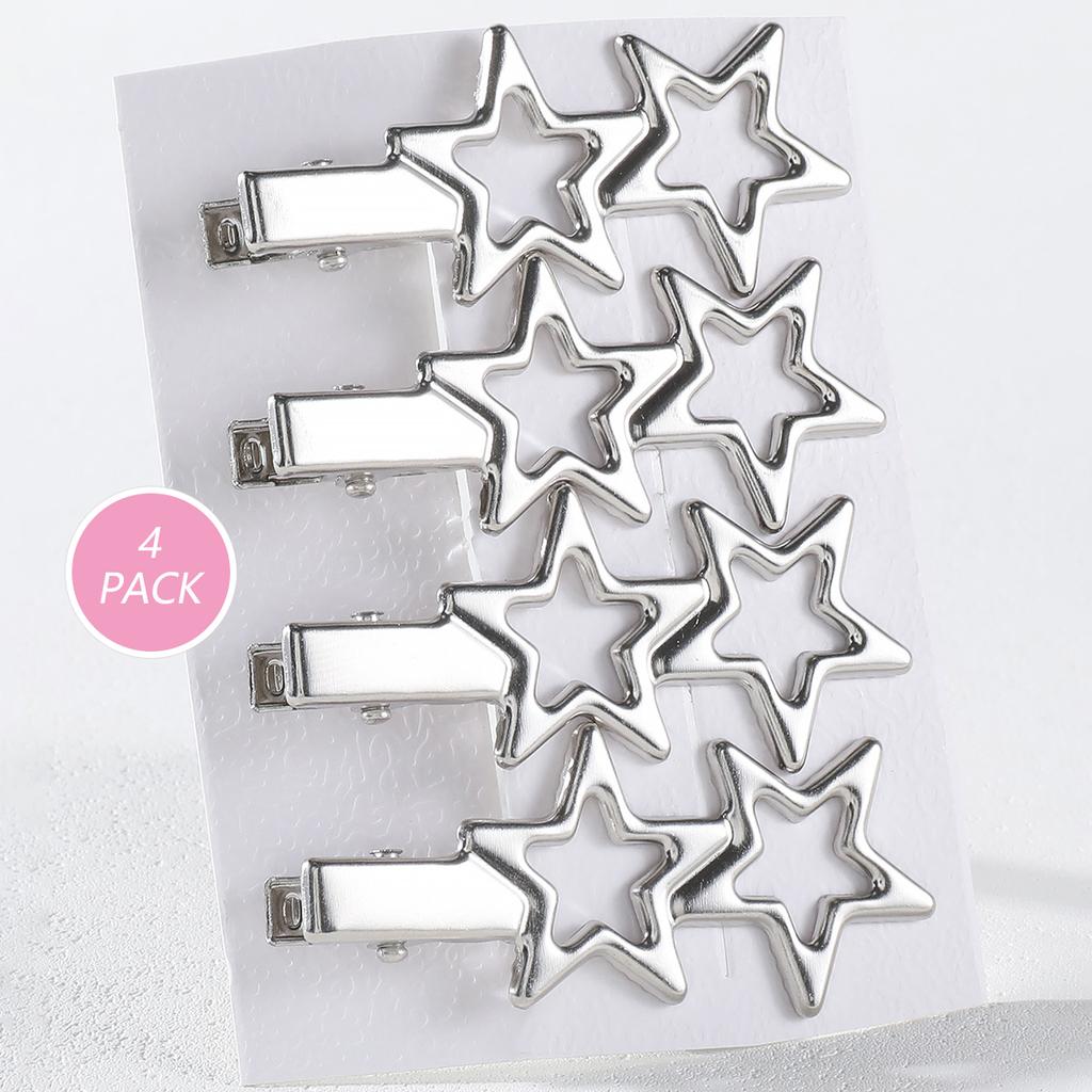 4/24Pcs Silver Y2k Hair Clips for Women Hollow Out Metal Duckbill Clip Gilrs Hairpins Side Clips Styling Girls Hair Accessories
