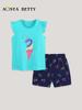Unicorn Print Girls' Summer Short Sleeve Knit Cotton Two-Piece Set
