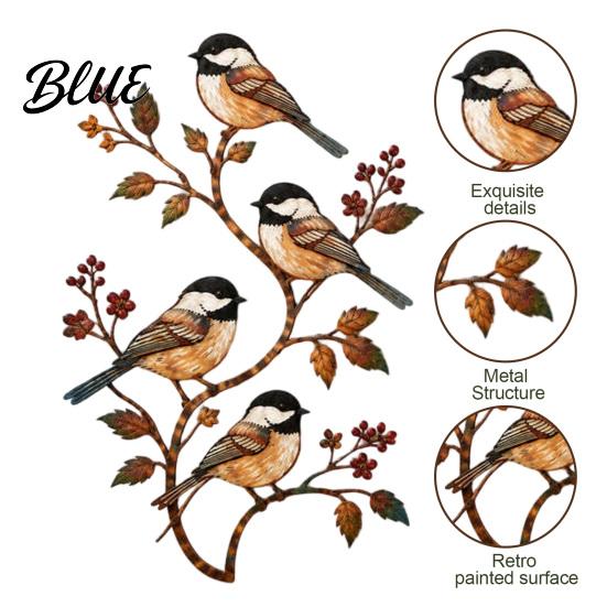 Artistic Metal Yard Decor Bird Wall Decor, Red & Chickadee Sculpture with Branches and Rustproof Lawn Art Berries, 2D Iron Hanging Decoration