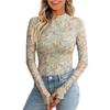 Women's Sexy Mesh Printed Top Half High Neck Long Sleeved T-shirts