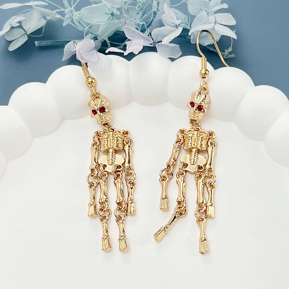 SIMJOO Cercei cu craniu întunecat Cercei cu schelet fantomă pentru femeie Punk decupat Cercei de Halloween
