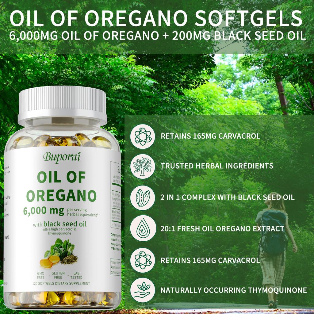 Integratore Olio di Origano 6000mg | 120 Capsule Morbide | Contiene Carvacrolo | Salute Immunitaria, Integratori Antiossidanti