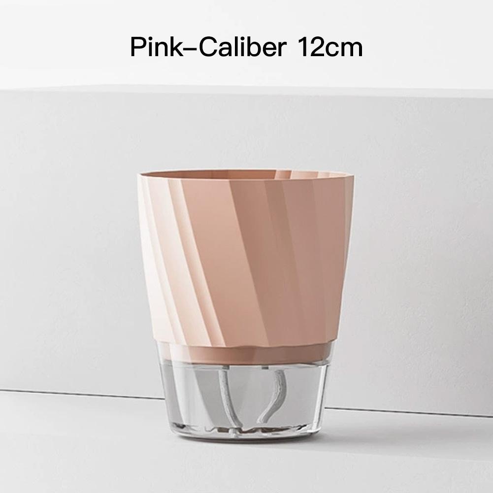 

Lazy Self Watering Hydroponic Flower Pot Transparent Double Layer Plastic Planter for Home Office Indoor Decoration Gardening Supplies Caliber 12cm рожевий