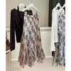 Temperament tie-dye ink printing mesh skirt women's thin summer new irregular hem long skirt