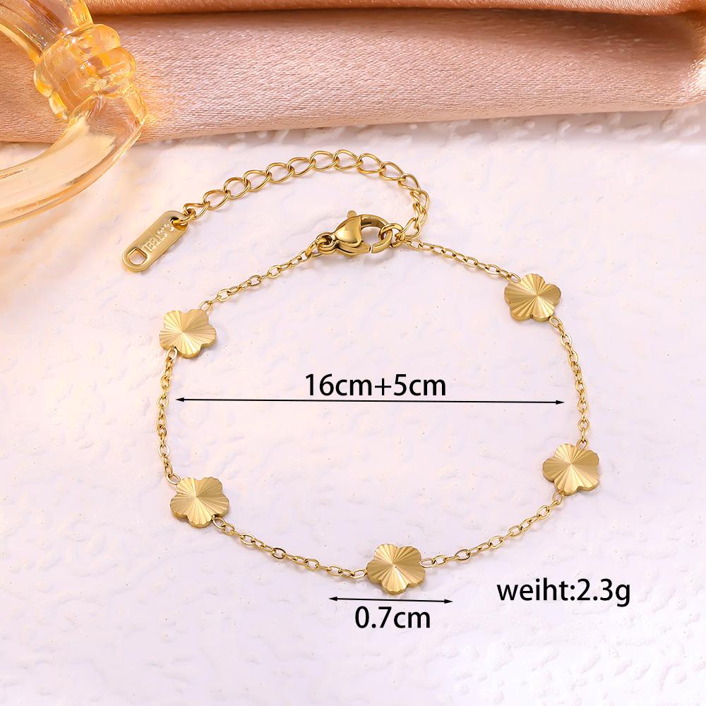 9mm Solid Titanium Steel 18K Gold Five-Petal Flower Mini Bracelet Necklace for Women - Light Luxury Frosted Jewelry