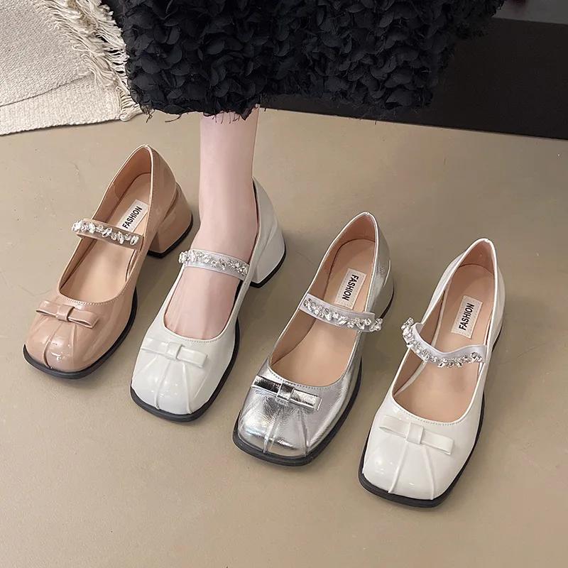 Fashion Hot Selling Summer Shoes Ladies 2025 Women's Square Toe Female Footwear New Modis On Heels Pumps High Mary Janes Shoes Woman