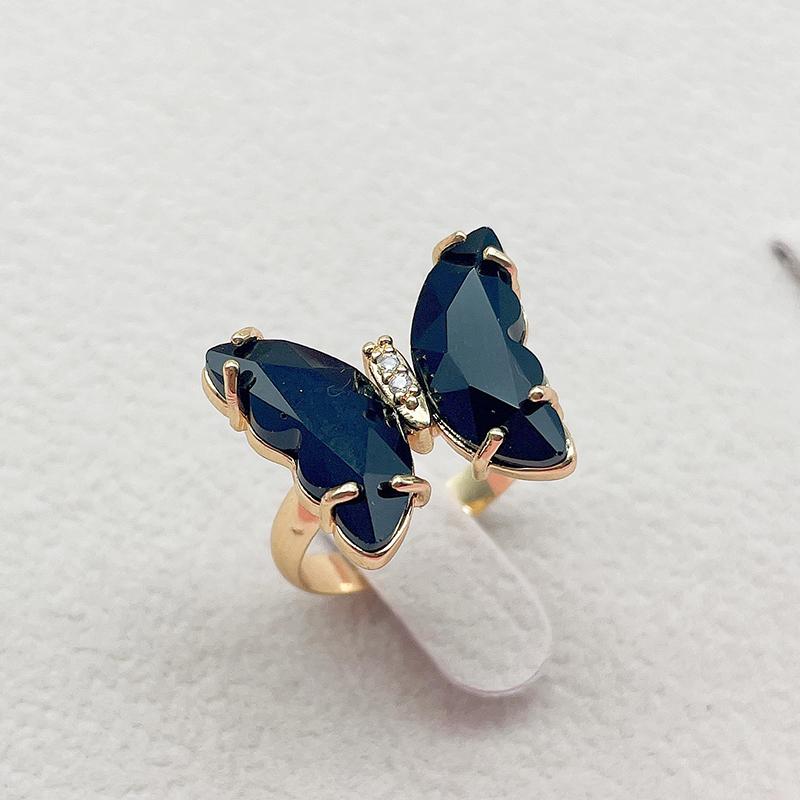 16 Colors Crystal Butterfly Ring Fashion Popular Women's Party Jewelry Charm Adjustable Ring Best Friend Gift Wedding Gift