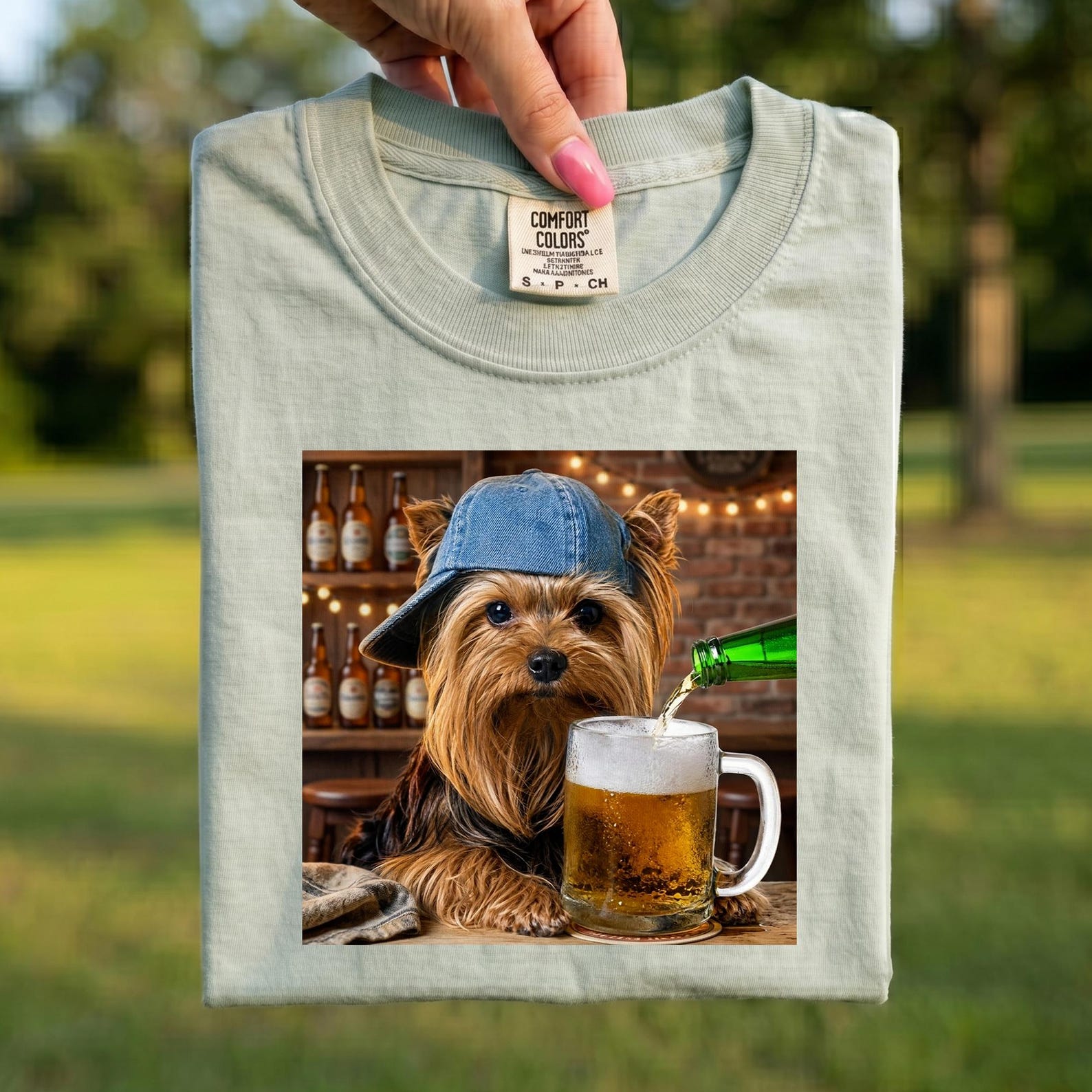 Comfort Colors® - Yorkie At The Bar Shirt, Funny Yorkshire Terrier Beer Tee, Dog Drinking Beer T-Shirt, Dog Photo Shirt, Dog Lover Gift 2XL