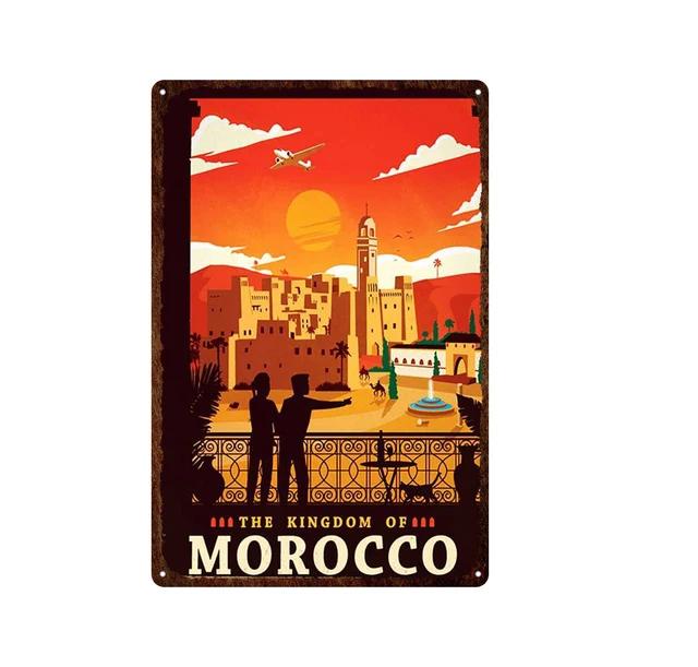 Morocco Hawaii Africa Sunset Scenery Metal Sign Vintage Travel Poster Hot Sale Wall Art Decoration Retro Iron Painting Tin Pl