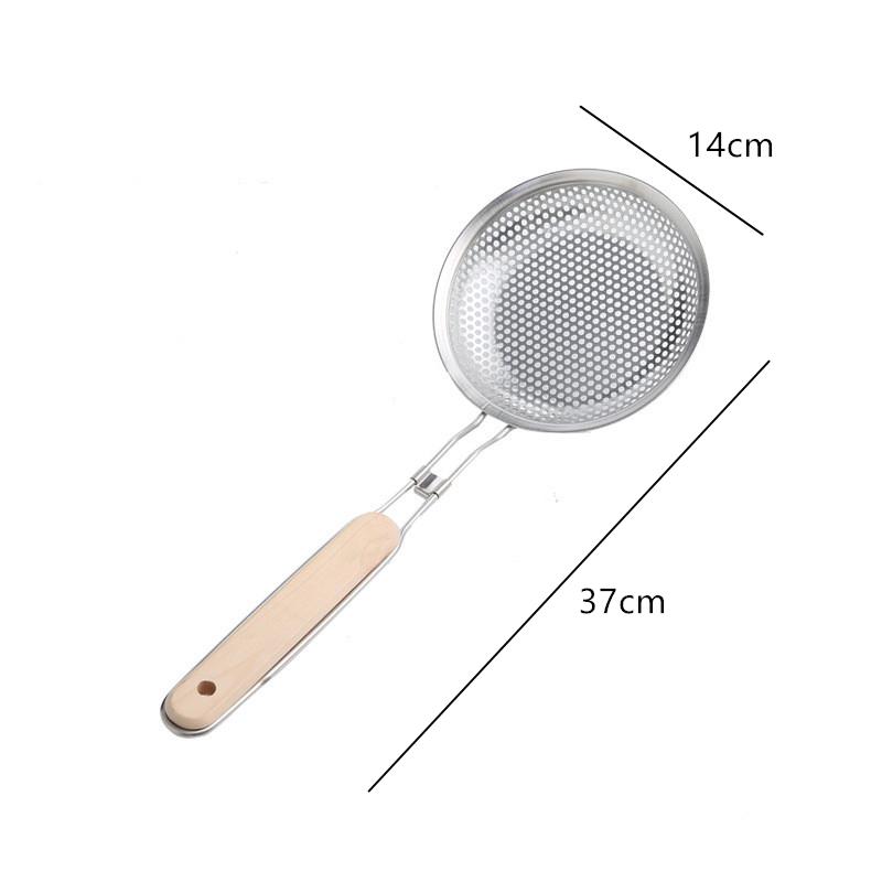 Stainless Steel Handhold Frying Skimmer Wooden Handle Oil Drainer Anti-slip Soup Foam Filter Multifunctional Kitchen Accessories