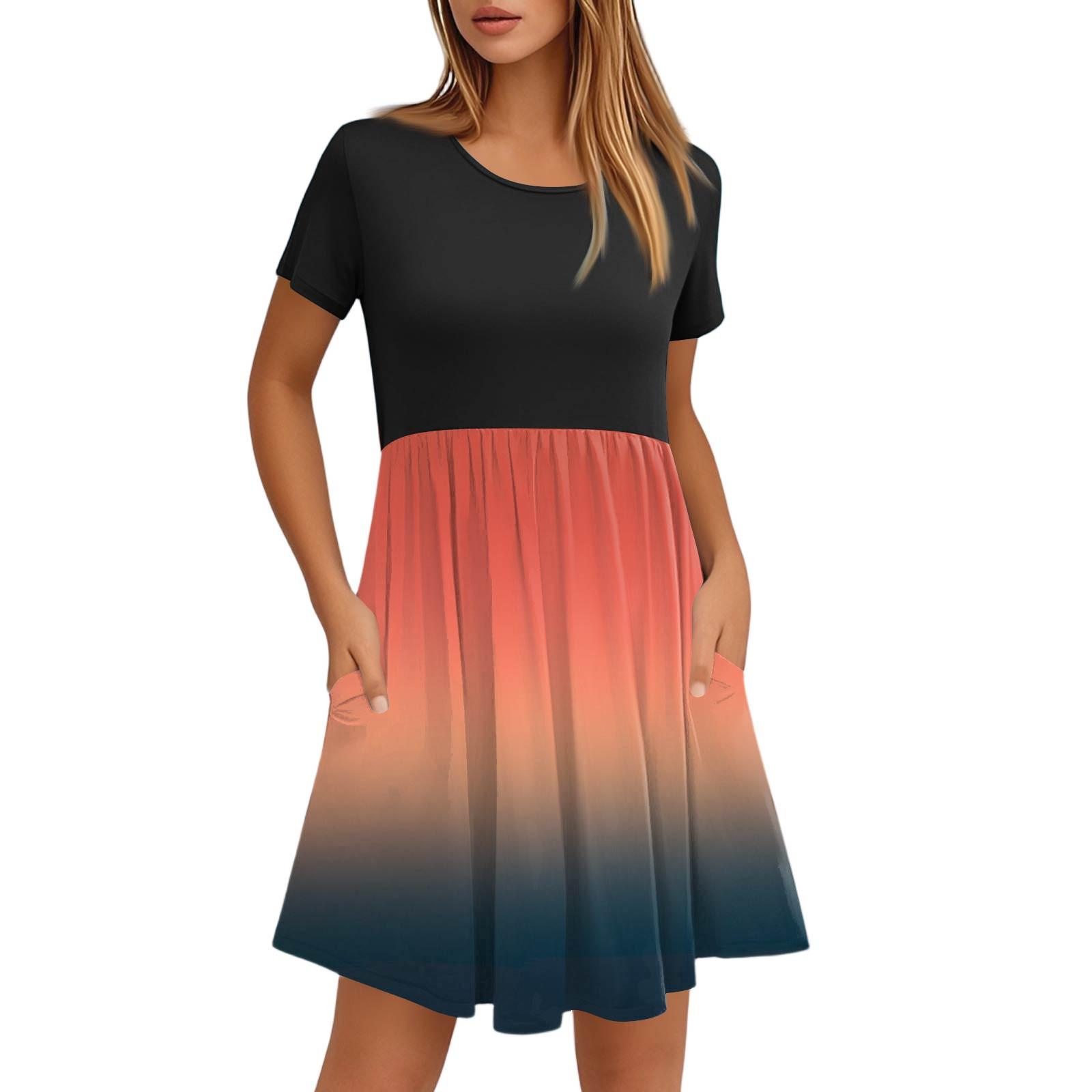 

Женские модные повседневные свободные платья с круглым вырезом и коротким рукавом с принтом и карманами S