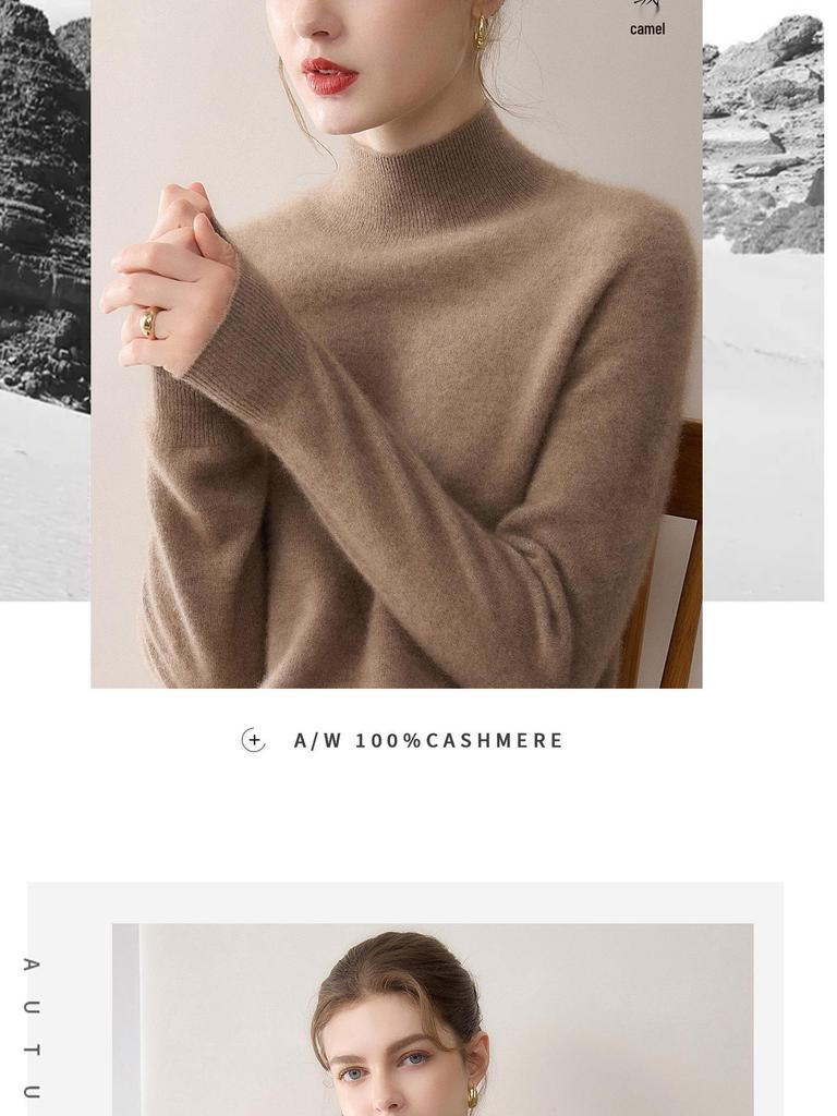 Women's 100% Pure Cashmere Sweater - Solid Color, Versatile & Warm Knit Base Layer.