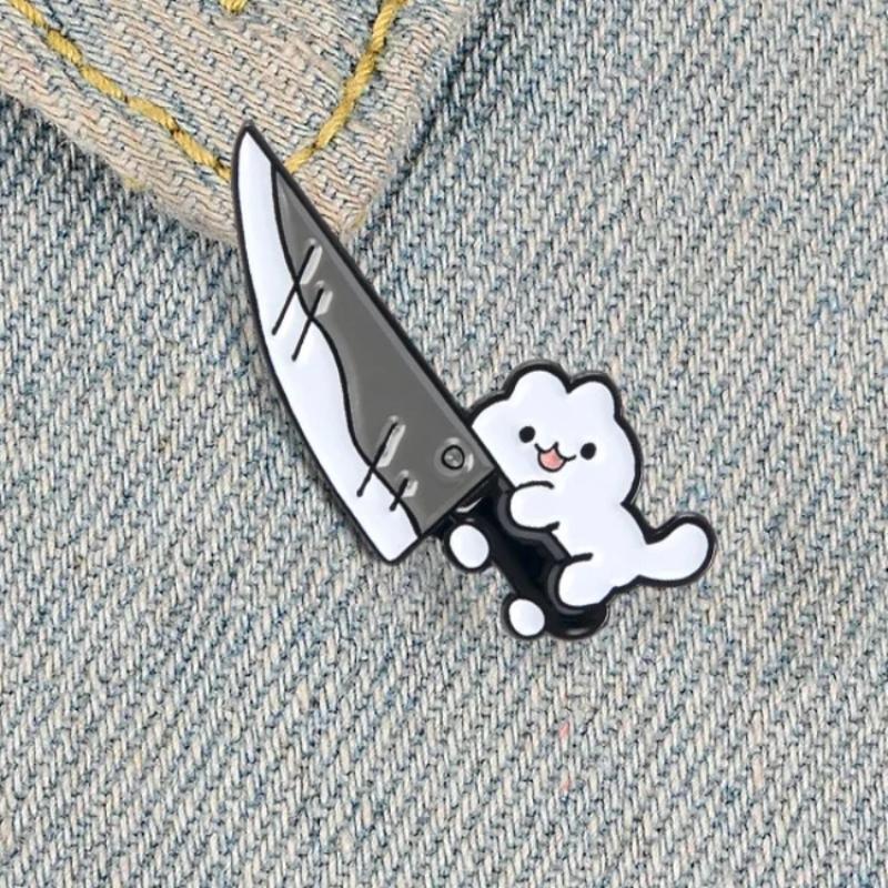 Funny Kitten Holding Dagger Enamel Pin Brooch, Clothes Jewelry For Clothing Bags Backpacks Jackets Hat