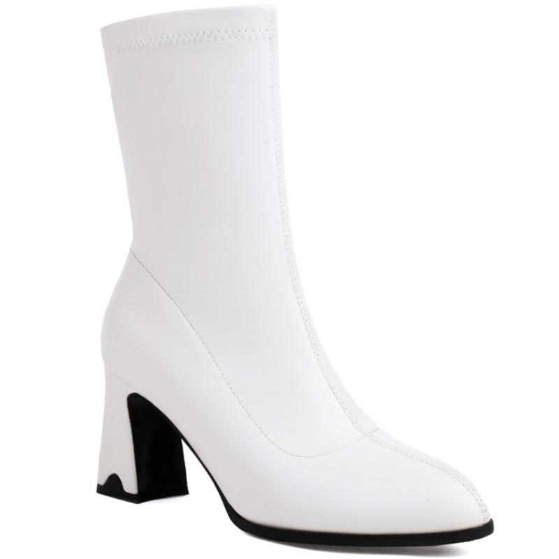 

Модные роскошные ботильоны для женщин, черные, золотые, серебряные, короткие носки, высокие каблуки, туфли для вечеринок, женские, большой размер 45, новинка 2024 года, зимние, элегантные 39 белый