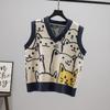 Chaleco de Punto para Mujer Gatito Retro Chaleco de Punto Suéter Holgado Top de Mujer
