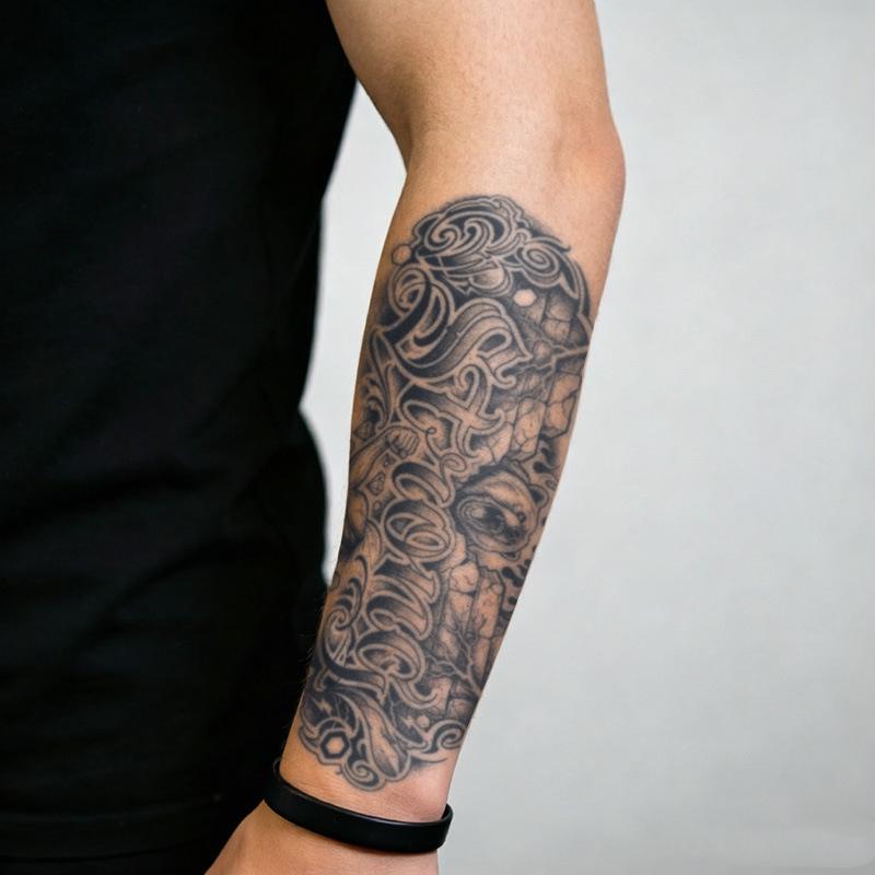 Retro Floral Chicano Tattoo Stickers: Waterproof, Long-lasting, Realistic Tattoo with Herbal Fruit Juice Design for Arms